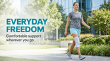 Flexa Adjustable Brace lifestyle outdoor — woman walking outdoors, everyday freedom